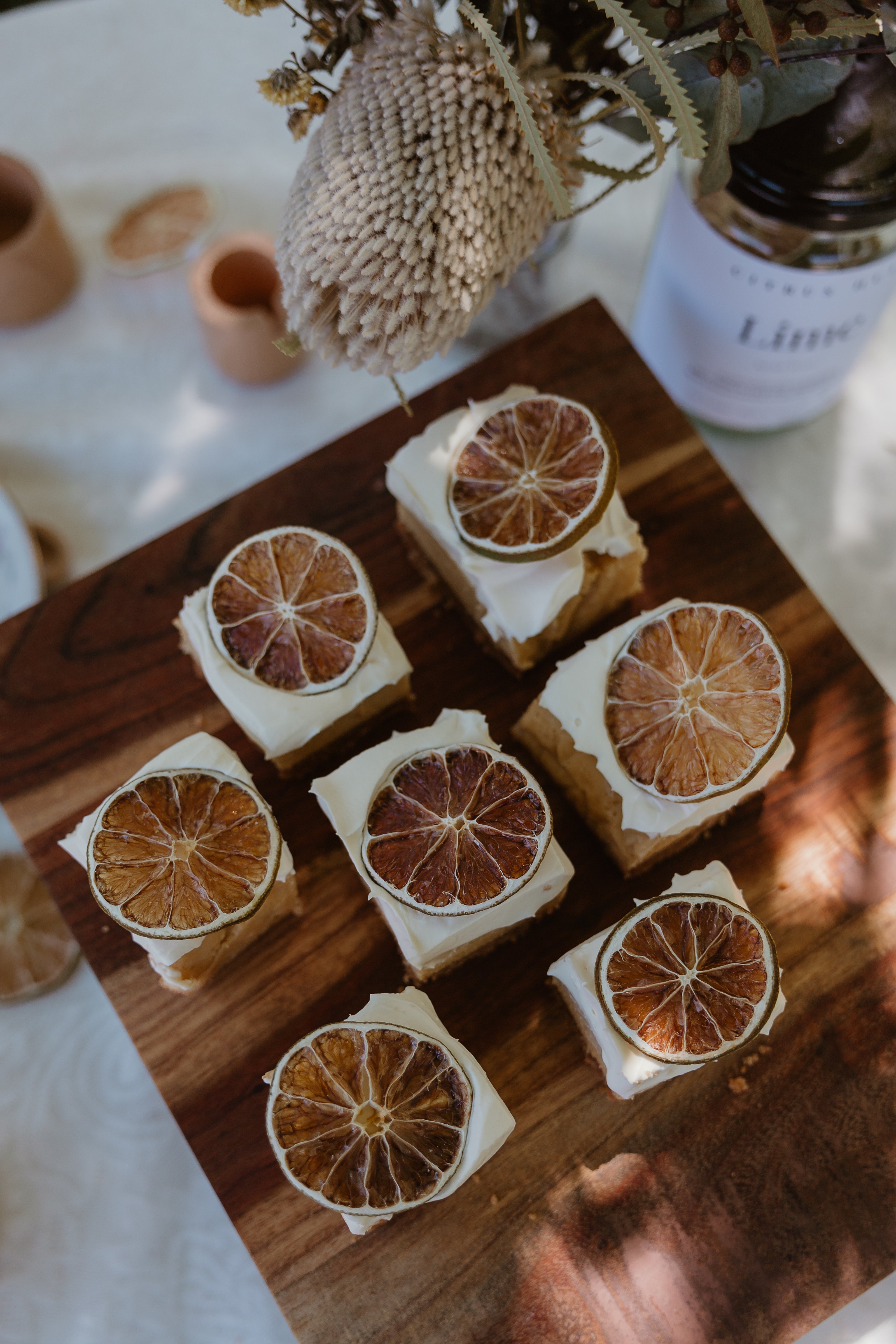 Premium dried citrus slices garnishing desserts, handcrafted in Australia for cocktails & entertaining